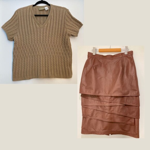 Liz Claiborne Cable Knit Short Sleeve Cotton Sweater, V-Neck, Beige - Picture 15 of 16